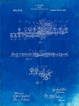 Picture of PP820-FADED BLUEPRINT FLUTE 1908 PATENT POSTER