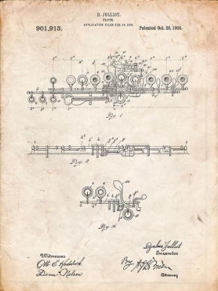 Picture of PP820-VINTAGE PARCHMENT FLUTE 1908 PATENT POSTER