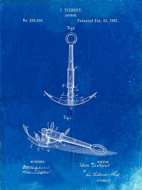 Picture of PP821-FADED BLUEPRINT FOLDING GRAPNEL ANCHOR PATENT POSTER