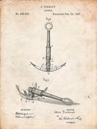 Picture of PP821-VINTAGE PARCHMENT FOLDING GRAPNEL ANCHOR PATENT POSTER