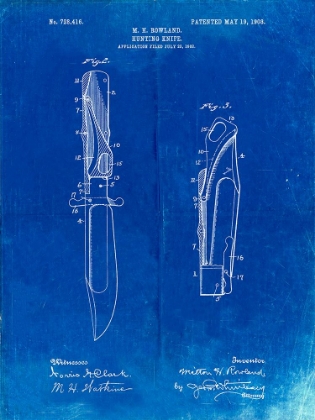 Picture of PP822-FADED BLUEPRINT FOLDING HUNTING KNIFE 1902 PATENT POSTER