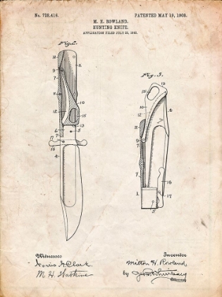 Picture of PP822-VINTAGE PARCHMENT FOLDING HUNTING KNIFE 1902 PATENT POSTER