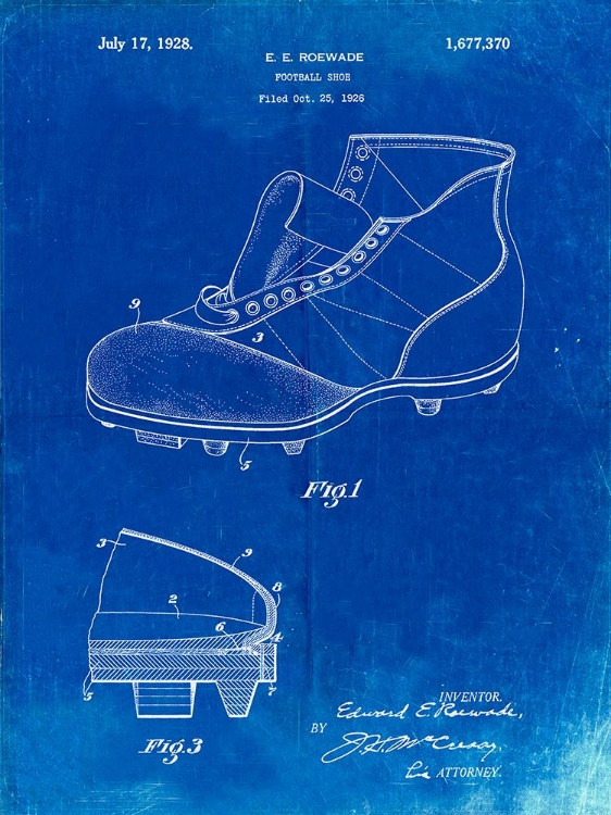 Picture of PP823-FADED BLUEPRINT FOOTBALL CLEAT 1928 PATENT POSTER