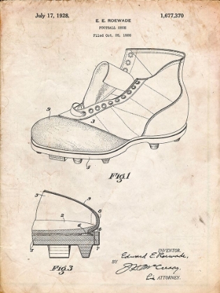 Picture of PP823-VINTAGE PARCHMENT FOOTBALL CLEAT 1928 PATENT POSTER