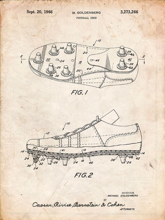 Picture of PP824-VINTAGE PARCHMENT FOOTBALL CLEAT PATENT PRINT