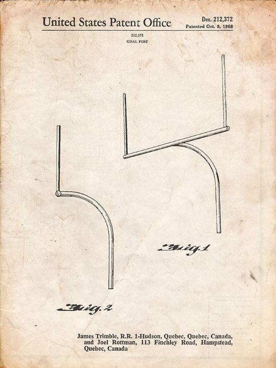 Picture of PP825-VINTAGE PARCHMENT FOOTBALL GOAL POST PATENT PRINT