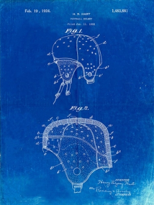 Picture of PP827-FADED BLUEPRINT FOOTBALL HELMET PATENT 1922 WALL ART POSTER
