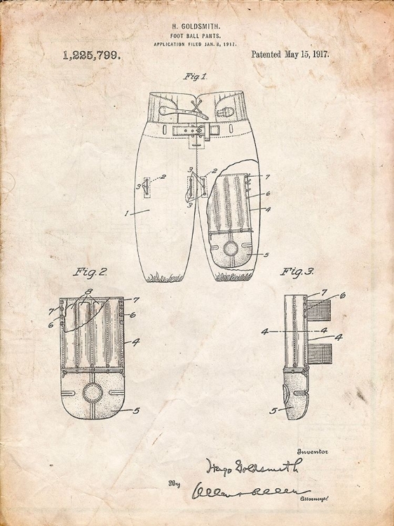 Picture of PP828-VINTAGE PARCHMENT FOOTBALL PANTS PATENT PRINT