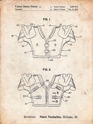 Picture of PP829-VINTAGE PARCHMENT FOOTBALL SHOULDER PADS PATENT