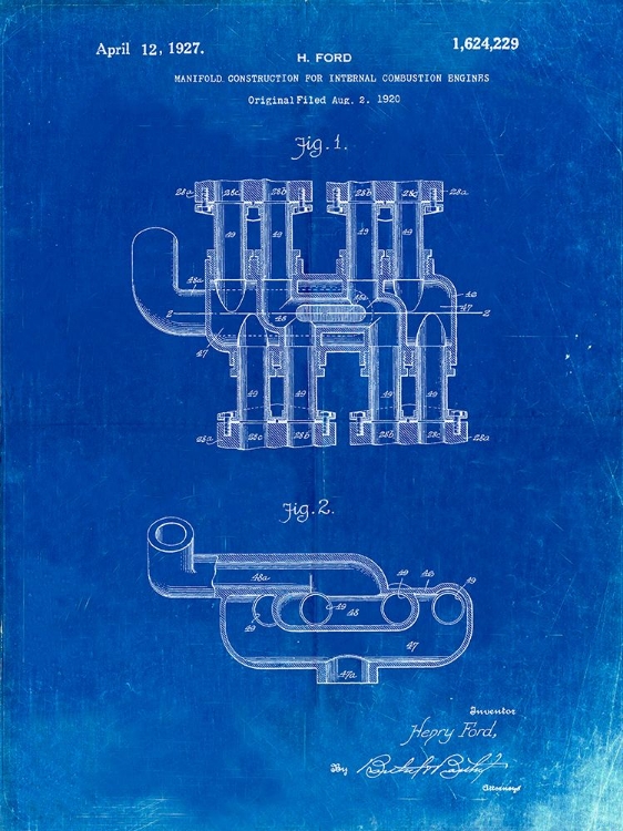 Picture of PP832-FADED BLUEPRINT FORD CAR MANIFOLD 1920 PATENT POSTER