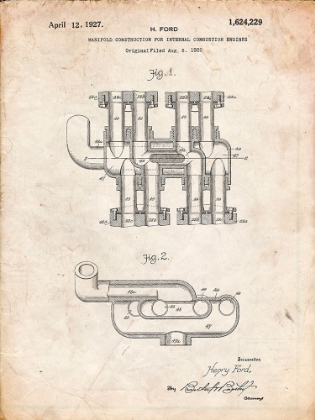 Picture of PP832-VINTAGE PARCHMENT FORD CAR MANIFOLD 1920 PATENT POSTER