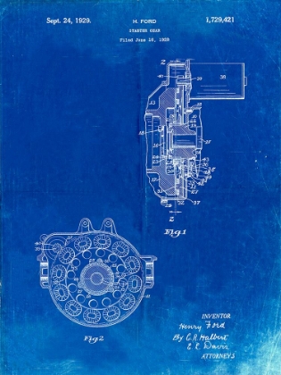 Picture of PP833-FADED BLUEPRINT FORD CAR STARTER GEAR 1928 PATENT POSTER