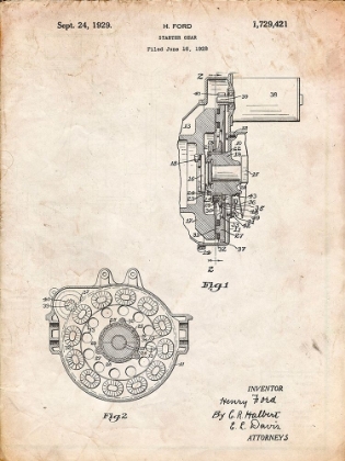 Picture of PP833-VINTAGE PARCHMENT FORD CAR STARTER GEAR 1928 PATENT POSTER