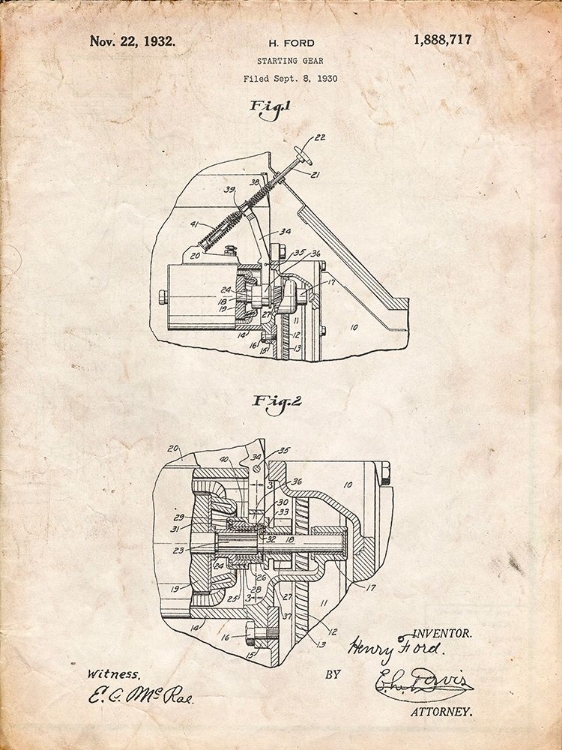 Picture of PP834-VINTAGE PARCHMENT FORD CAR STARTER PATENT POSTER