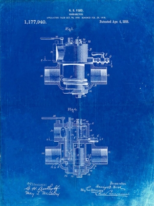 Picture of PP835-FADED BLUEPRINT FORD CARBURETOR 1916 PATENT POSTER