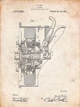 Picture of PP836-VINTAGE PARCHMENT FORD CLUTCH PATENT POSTER
