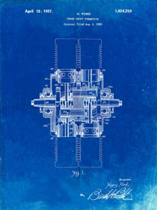 Picture of PP838-FADED BLUEPRINT FORD CRANK SHAFT 1920 PATENT POSTER