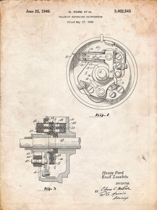 Picture of PP839-VINTAGE PARCHMENT FORD DISTRIBUTOR 1946 PATENT POSTER