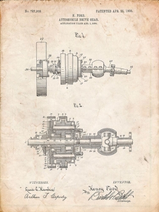 Picture of PP840-VINTAGE PARCHMENT FORD DRIVE GEAR PATENT ART