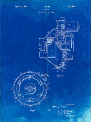 Picture of PP841-FADED BLUEPRINT FORD ENGINE 1930 PATENT POSTER