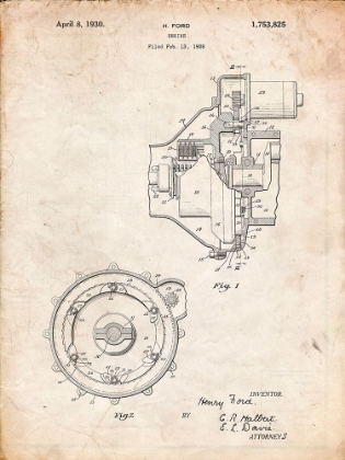 Picture of PP841-VINTAGE PARCHMENT FORD ENGINE 1930 PATENT POSTER