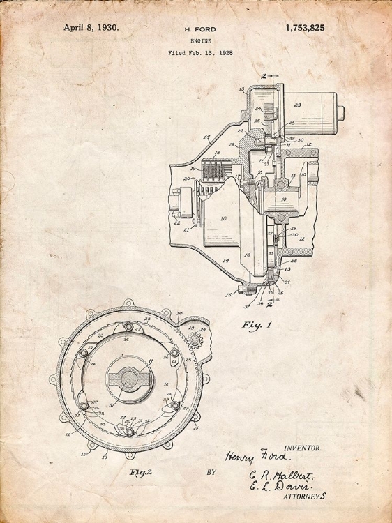 Picture of PP841-VINTAGE PARCHMENT FORD ENGINE 1930 PATENT POSTER