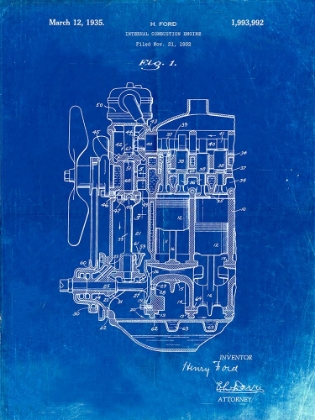 Picture of PP843-FADED BLUEPRINT FORD INTERNAL COMBUSTION ENGINE PATENT POSTER