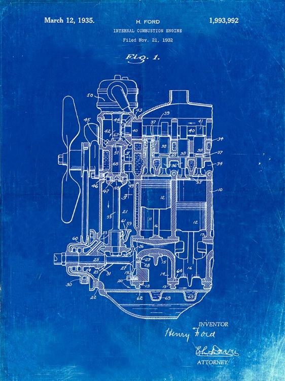 Picture of PP843-FADED BLUEPRINT FORD INTERNAL COMBUSTION ENGINE PATENT POSTER