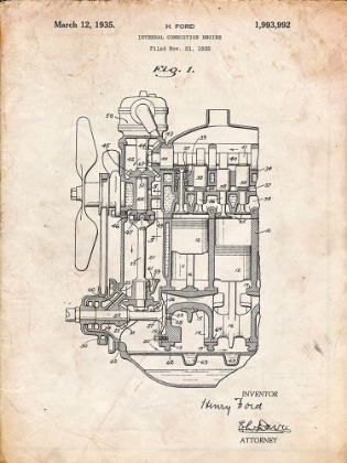 Picture of PP843-VINTAGE PARCHMENT FORD INTERNAL COMBUSTION ENGINE PATENT POSTER