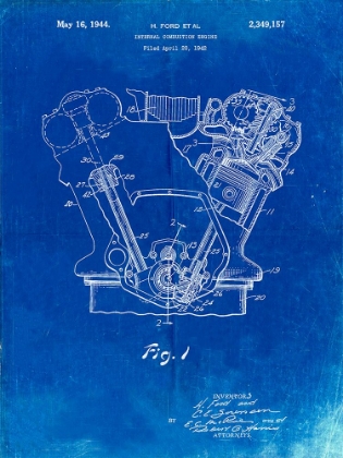 Picture of PP844-FADED BLUEPRINT FORD INTERNAL COMBUSTION ENGINE POSTER