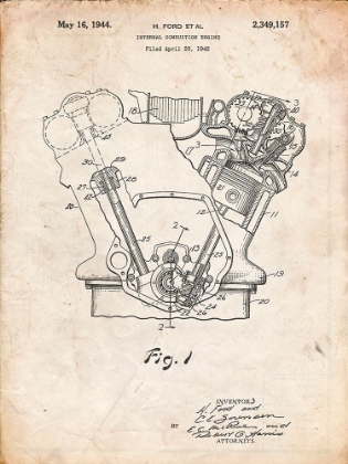 Picture of PP844-VINTAGE PARCHMENT FORD INTERNAL COMBUSTION ENGINE POSTER