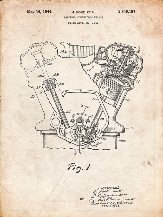 Picture of PP844-VINTAGE PARCHMENT FORD INTERNAL COMBUSTION ENGINE POSTER