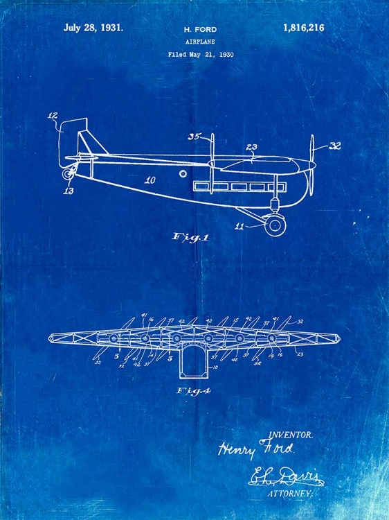 Picture of PP849-FADED BLUEPRINT FORD TRI-MOTOR AIRPLANE "THE TIN GOOSE" PATENT POSTER