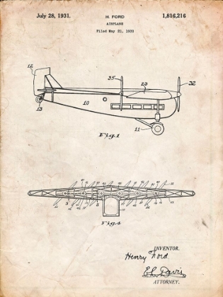 Picture of PP849-VINTAGE PARCHMENT FORD TRI-MOTOR AIRPLANE "THE TIN GOOSE" PATENT POSTER