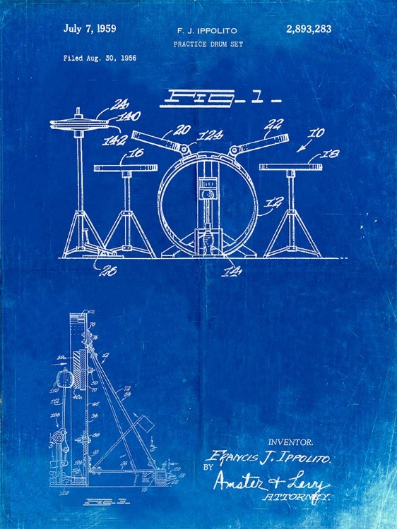 Picture of PP852-FADED BLUEPRINT FRANK IPPOLITO PRACTICE DRUM SET PATENT POSTER