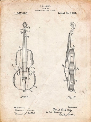 Picture of PP853-VINTAGE PARCHMENT FRANK M. ASHLEY VIOLIN PATENT POSTER