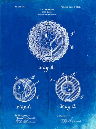 Picture of PP856-FADED BLUEPRINT GOLF BALL 1902 PATENT POSTER