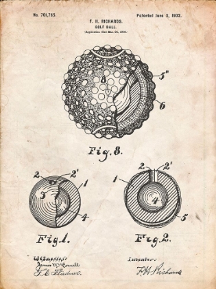 Picture of PP856-VINTAGE PARCHMENT GOLF BALL 1902 PATENT POSTER