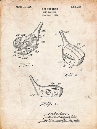 Picture of PP858-VINTAGE PARCHMENT GOLF FAIRWAY CLUB HEAD PATENT POSTER