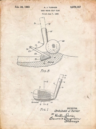 Picture of PP859-VINTAGE PARCHMENT GOLF SAND WEDGE PATENT POSTER