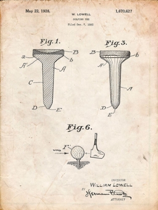 Picture of PP860-VINTAGE PARCHMENT GOLF TEE PATENT POSTER