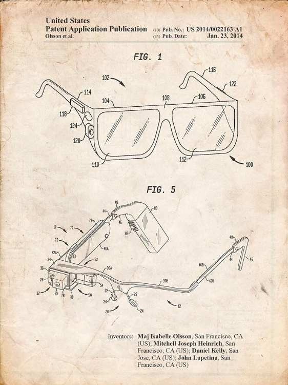 Picture of PP861-VINTAGE PARCHMENT GOOGLE GLASS PATENT POSTER