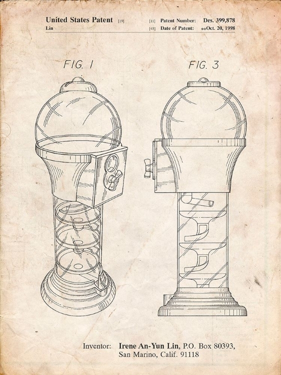 Picture of PP864-VINTAGE PARCHMENT GUMBALL MACHINE POSTER