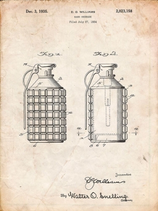 Picture of PP867-VINTAGE PARCHMENT HAND GRENADE PATENT POSTER