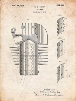 Picture of PP869-VINTAGE PARCHMENT HARLEY DAVIDSON CYLINDER 1919 PATENT POSTER