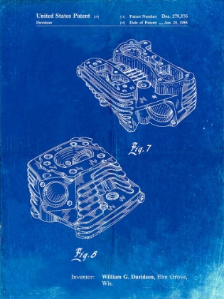Picture of PP870-FADED BLUEPRINT HARLEY DAVIDSON ENGINE HEAD PATENT POSTER
