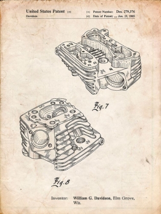 Picture of PP870-VINTAGE PARCHMENT HARLEY DAVIDSON ENGINE HEAD PATENT POSTER