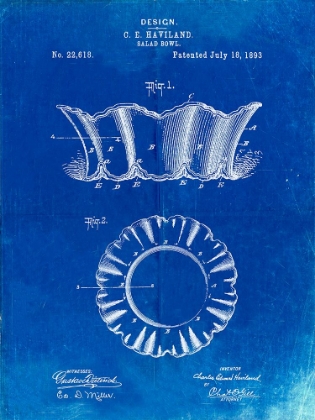 Picture of PP874-FADED BLUEPRINT HAVILAND SALAD BOWL 1893 PATENT POSTER