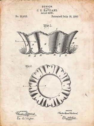 Picture of PP874-VINTAGE PARCHMENT HAVILAND SALAD BOWL 1893 PATENT POSTER