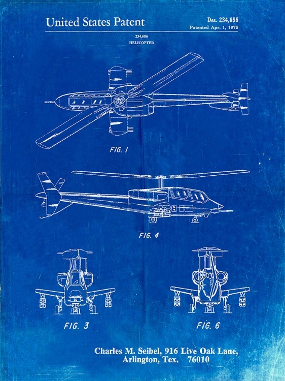 Picture of PP876-FADED BLUEPRINT HELICOPTER PATENT PRINT